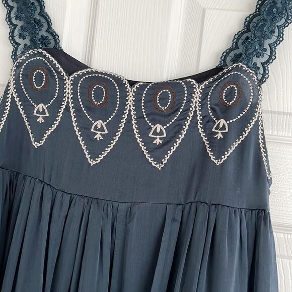 Silk sundress aquamarine Sz Xl summer dress - Picture 2 of 9